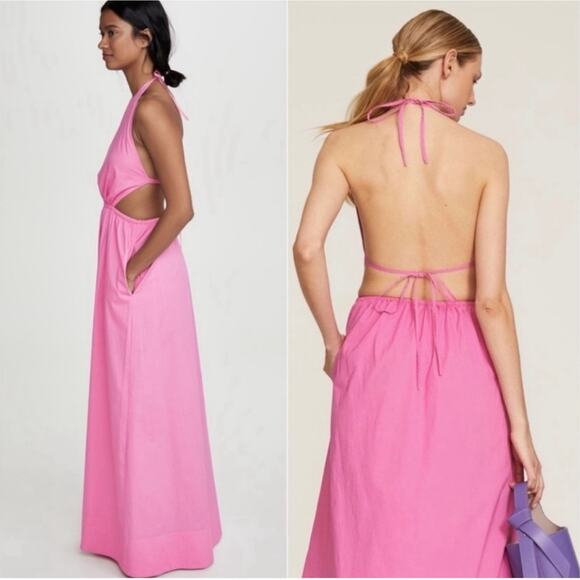 Staud Apfel Pink Halter Open Back Maxi Dress‎ - Tie Back Halter Dress Size XS - Picture 15 of 16